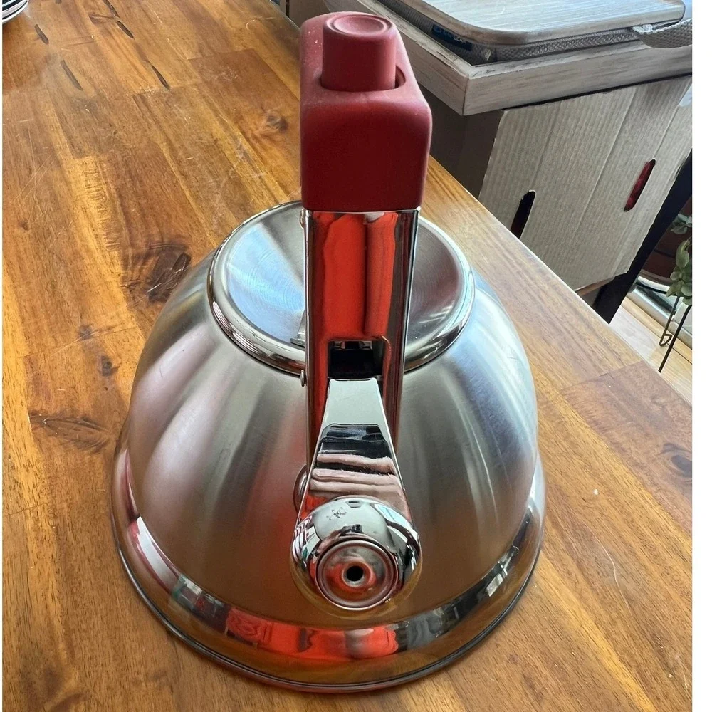 MDC Housewares Whistling Tea Kettle‎ Unisex OS Silver Red NWOT Stainless Steel